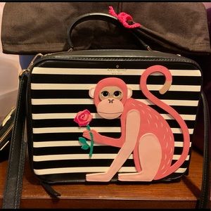 Kate Spade monkey purse stripe casie pink black ba